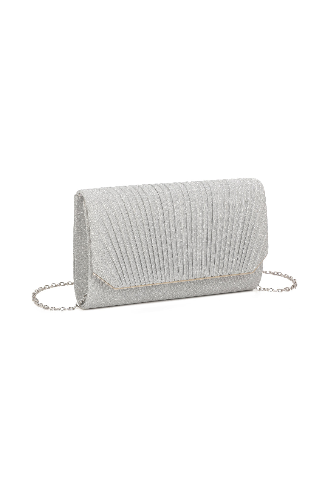 Celinea Glittering Trim Pleated Crossbody Bag With A Metal Chain - RH312