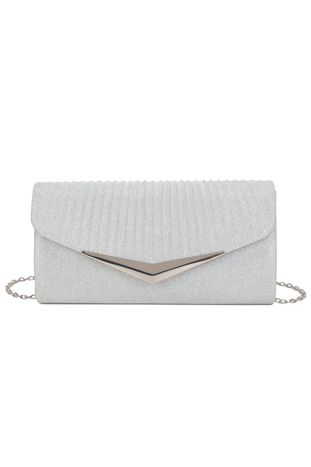 Celeste Fold Over V-shaped metal Pleated Glittering Clutch Bag - RH2601