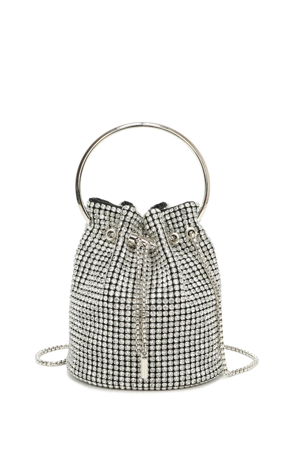 Diamond Embellished Crescent Handle Evening Clutch Bucket Bag