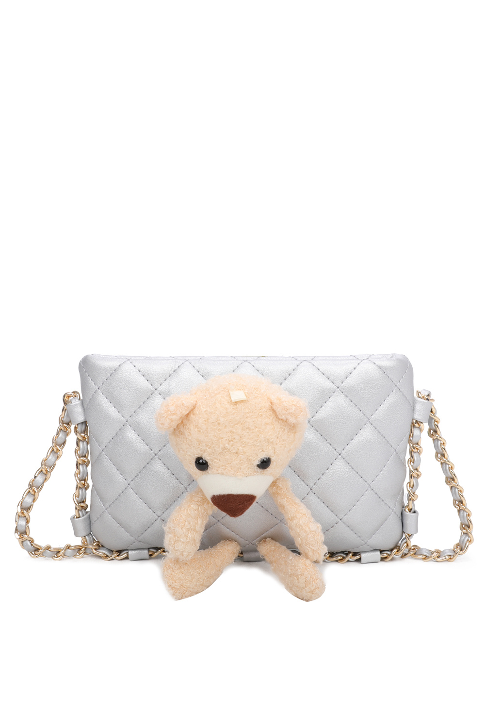 Teddy Bear Quilted Diamond Patterned Mini PU Leather Crossbody Bag