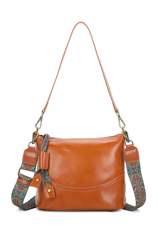 Rivier Leather Crossbody Shoulder Bag With Canvas Strap