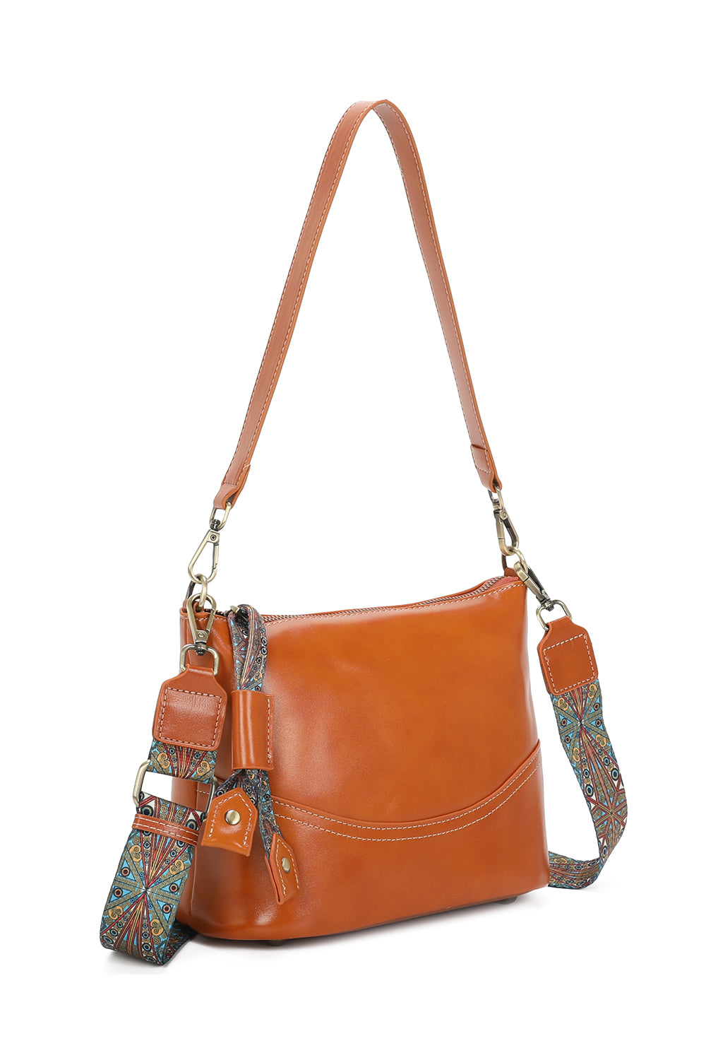 Rivier Leather Crossbody Shoulder Bag With Canvas Strap