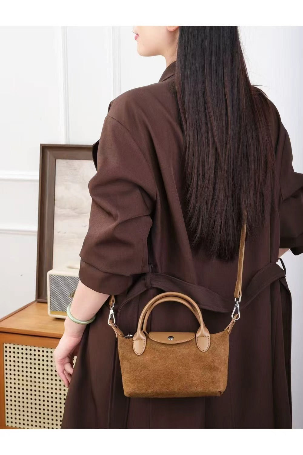 Forma Suede Real Leather Top-Handle Crossbody Bag - VL2508
