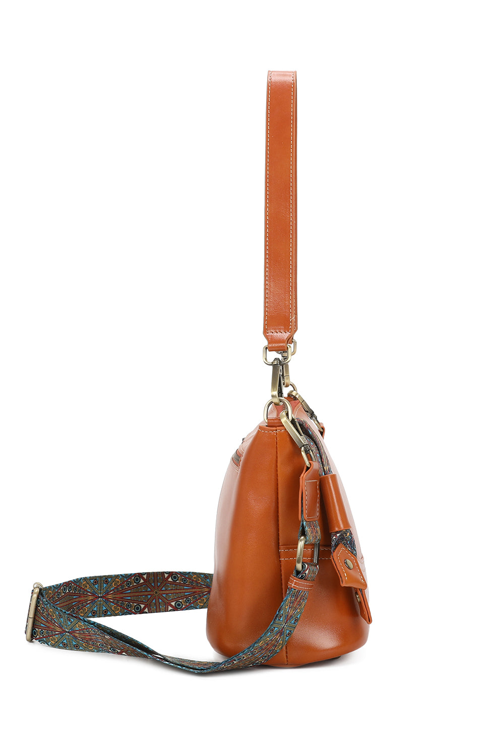 Rivier Leather Crossbody Shoulder Bag With Canvas Strap