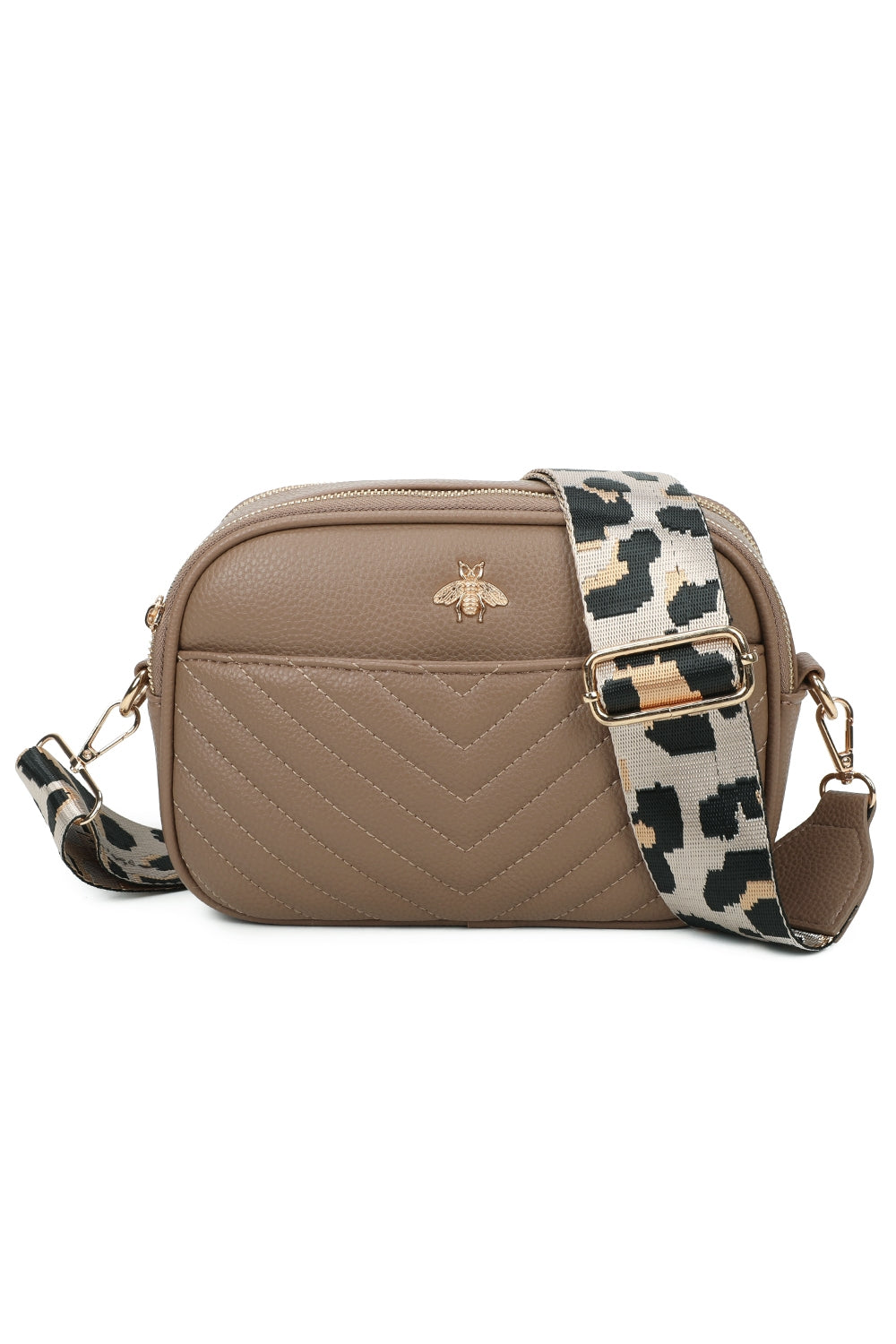 Bee Badge Quilted Double Zipper Compartment Tassel Crossbody Handbag - RW250451