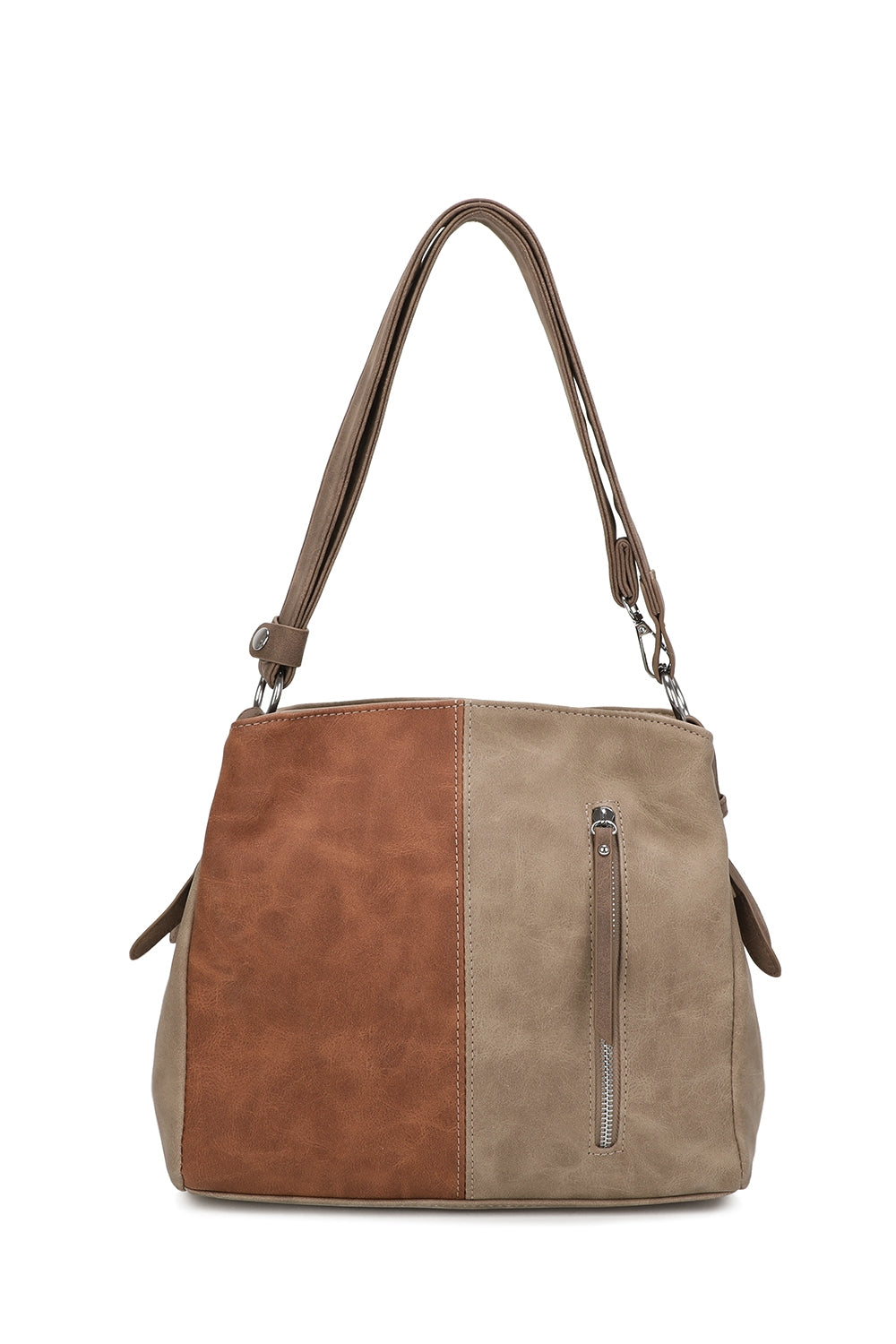 Velna Dual Compartment Strap Adjustable Suede Leather Hobo Bag - RW240455