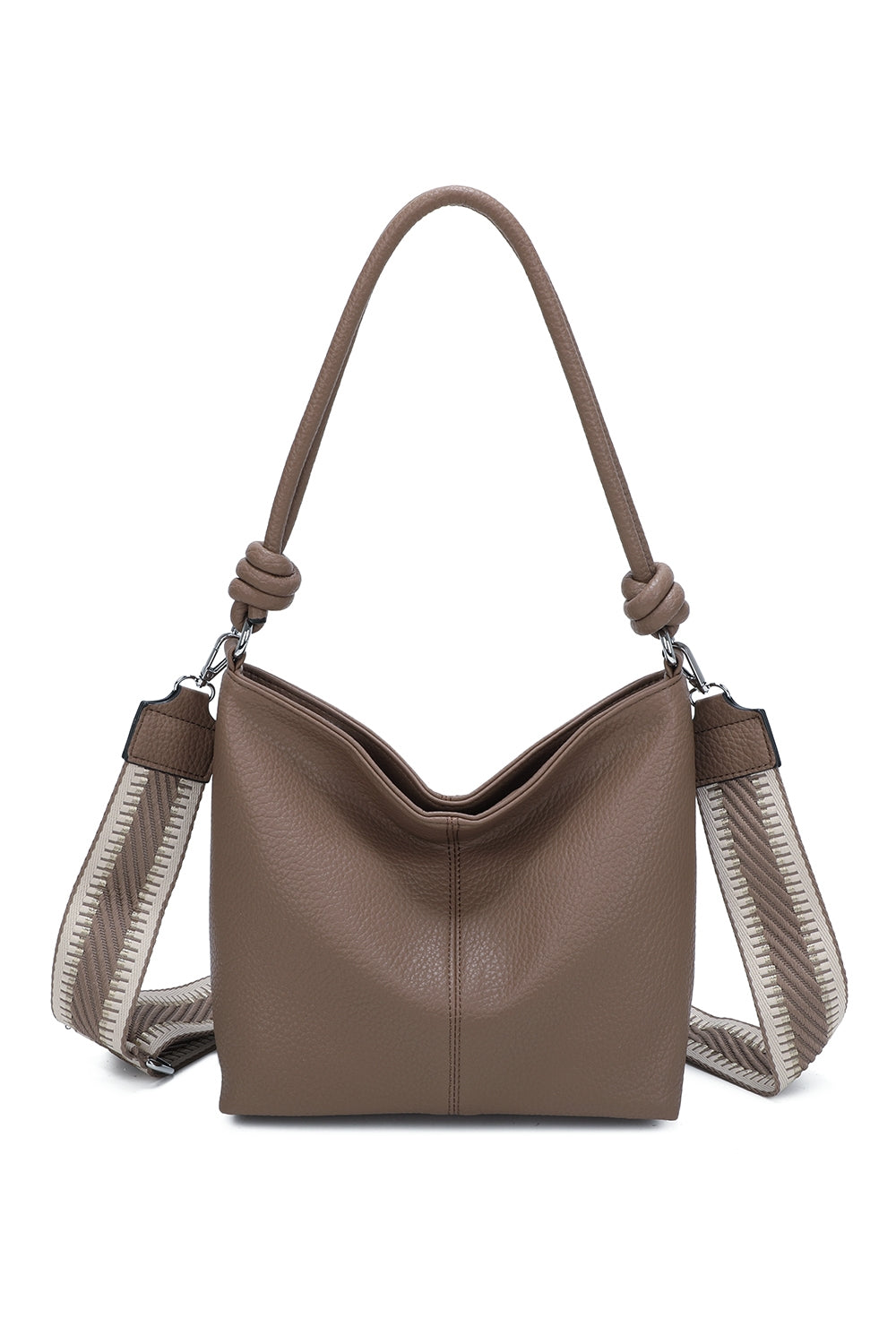 Velora PU Leather Shoulder Hobo Bag with Braided and Canvas Strap - RB241032