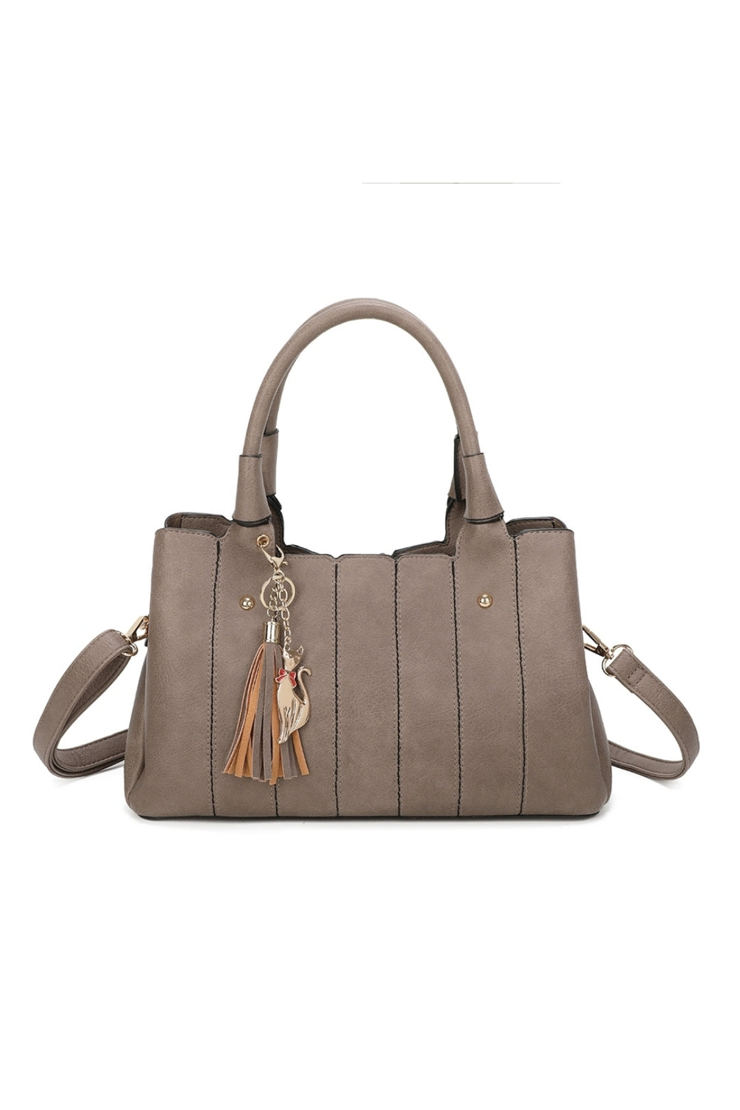 Katze Striped PU Leather Tote Shoulder Handbag with Kitten Charm(RB170853)