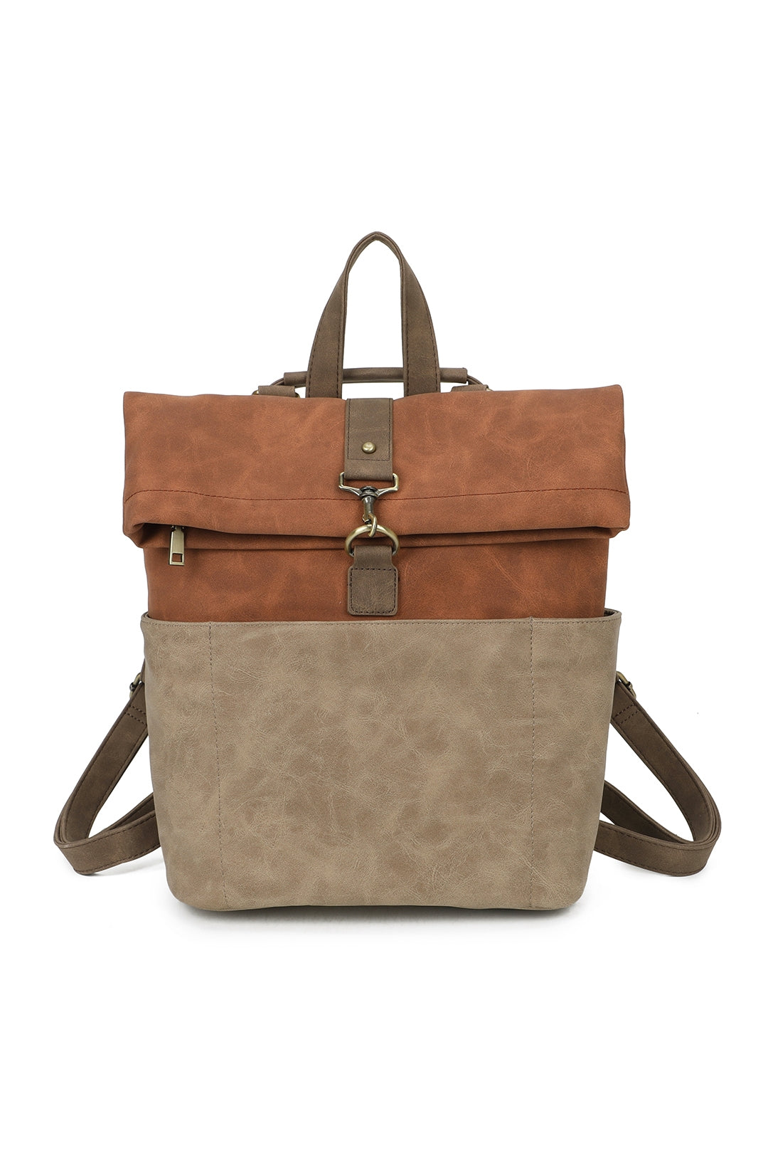 Terra Multi Pockets Fold-over Suede Leather Rucksack - RW250901
