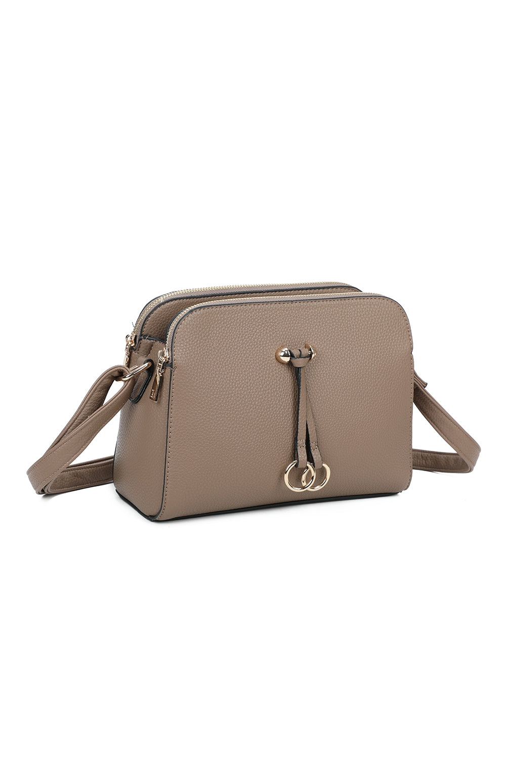 Metz Twin Rings Charm Three Zipped Sections PU Leather Crossbody Bag - RB230621