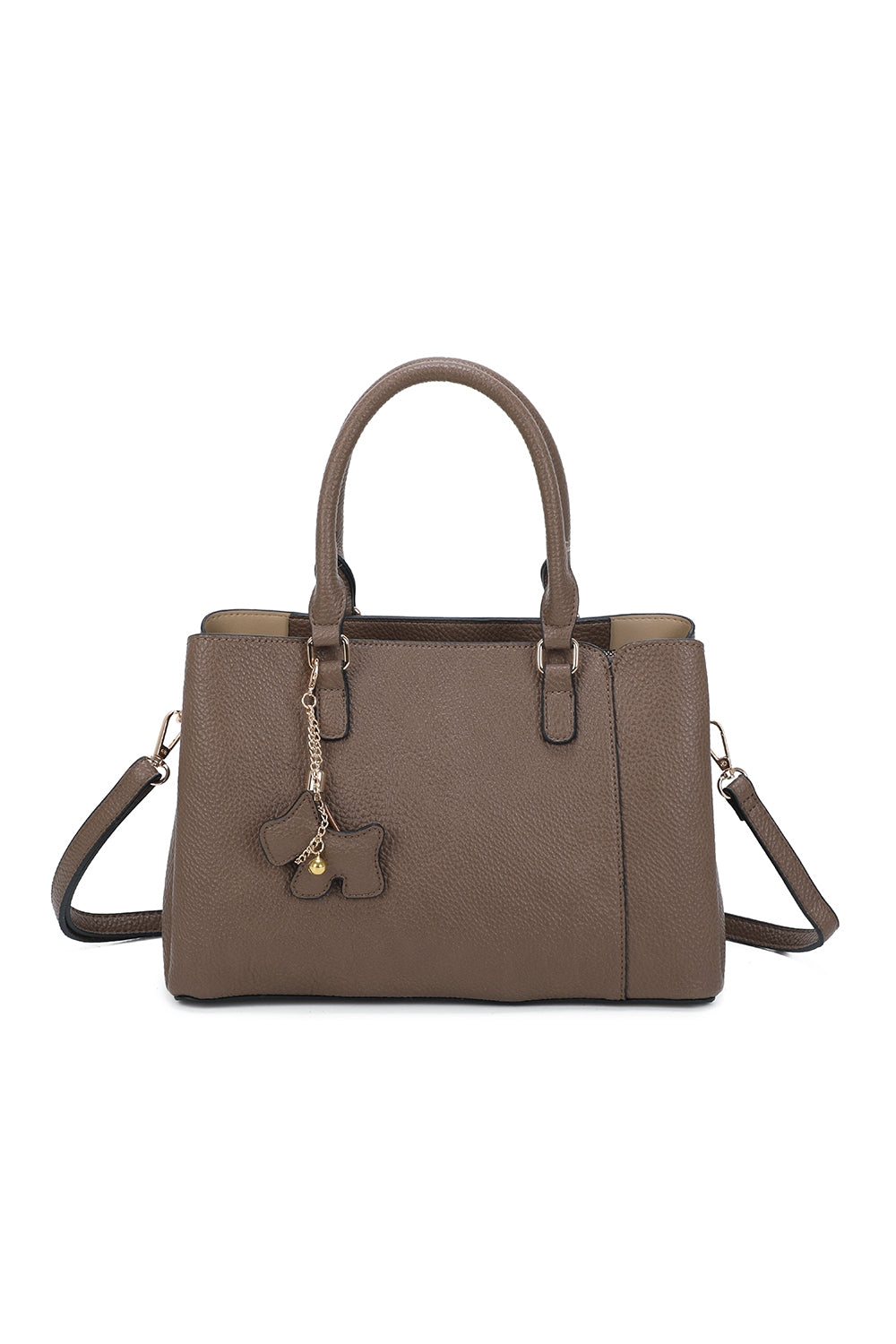 Velvet PU Leather Triple Compartment Shoulder Tote Bag With Dog Charm - RJ241073