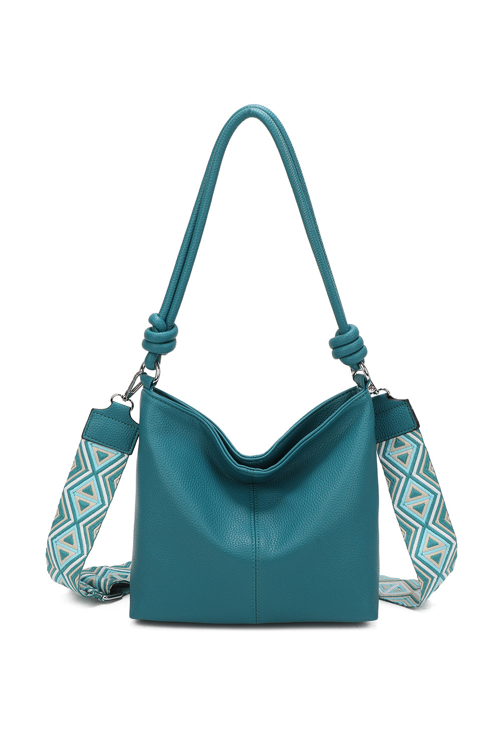 Velora PU Leather Shoulder Hobo Bag with Braided and Canvas Strap - RB241032