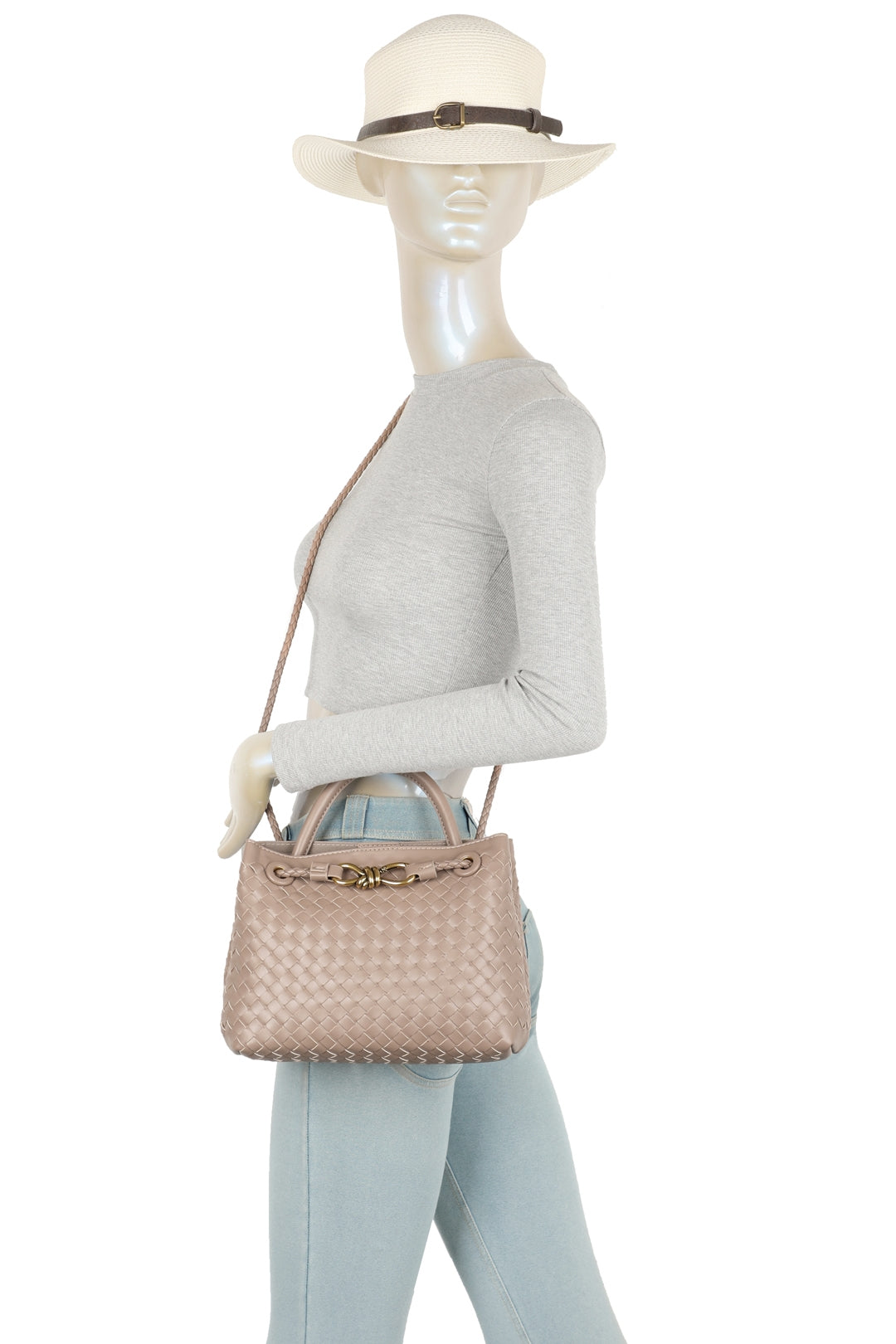 Mirelle Hand-woven Top-Handle Tote Bag With Bronze Knot Detail - RX26402