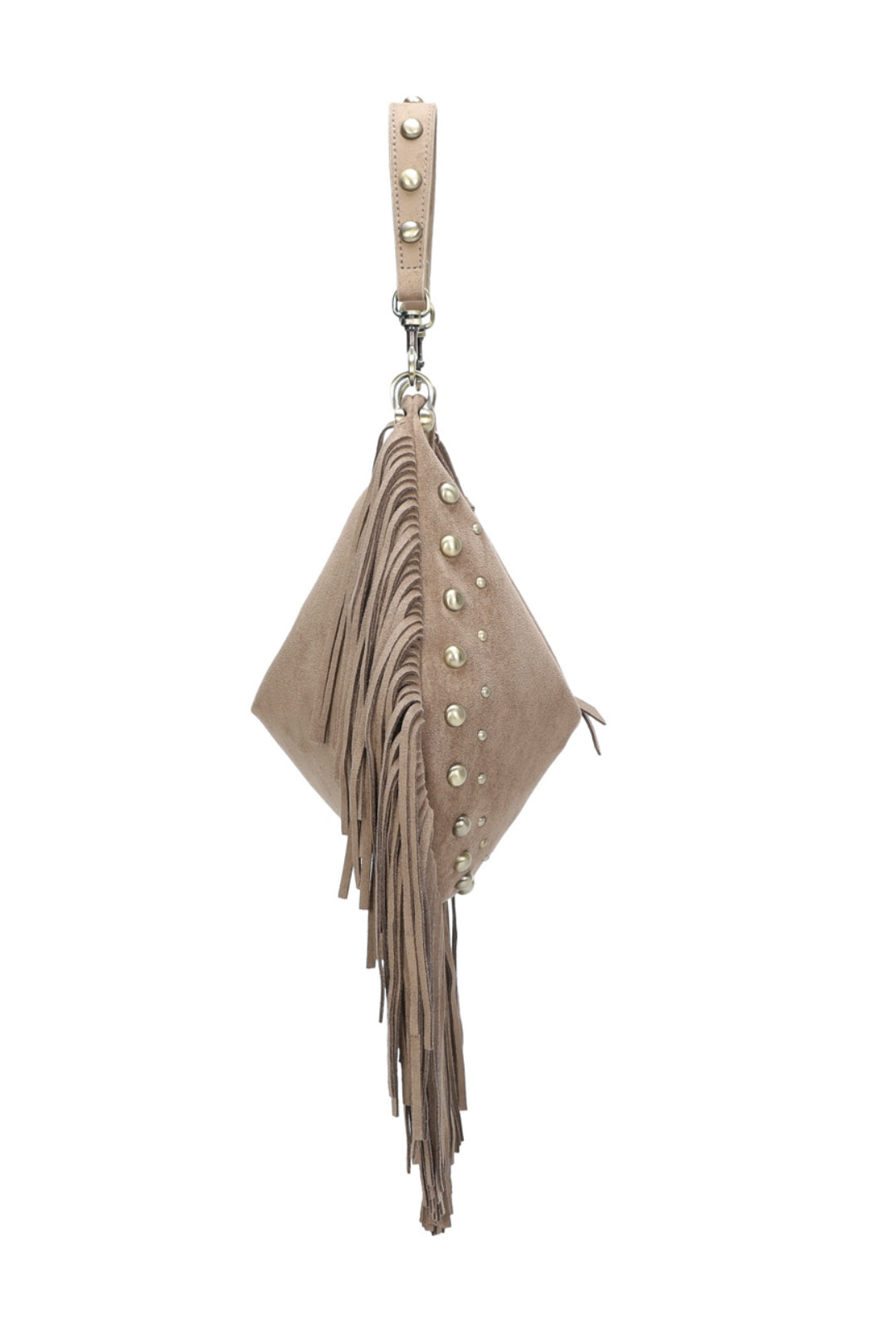 Caravan Studded Large Faux Suede Fringe Tassel Hobo Shoulder Bag - RY250962