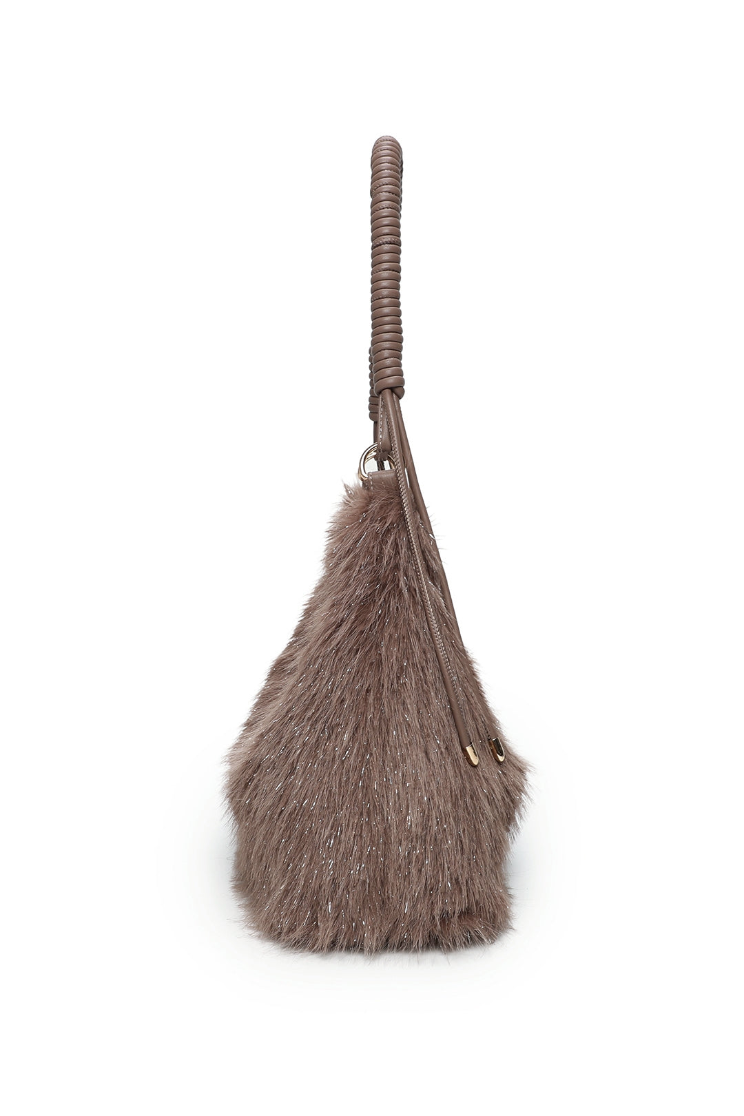 Calista Sparkling Faux Fur Top Zip Closure Shoulder Bag with Braided Handle - RJ260542
