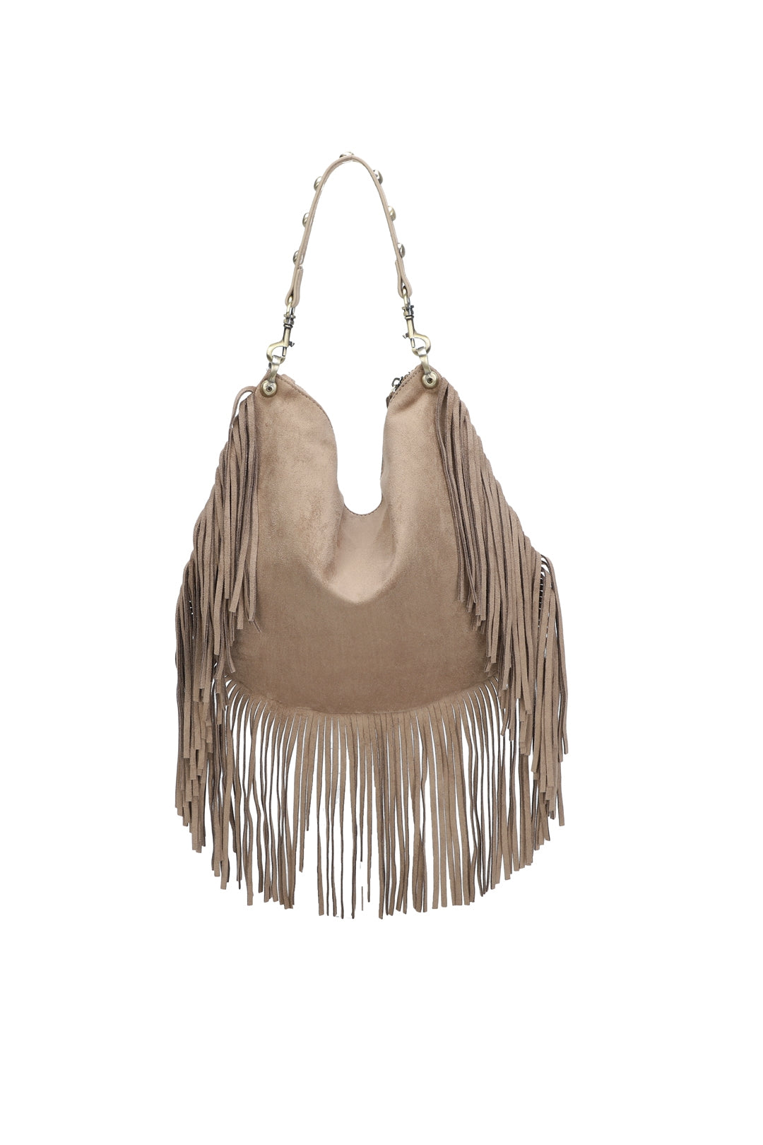 Caravan Studded Large Faux Suede Fringe Tassel Hobo Shoulder Bag - RY250962