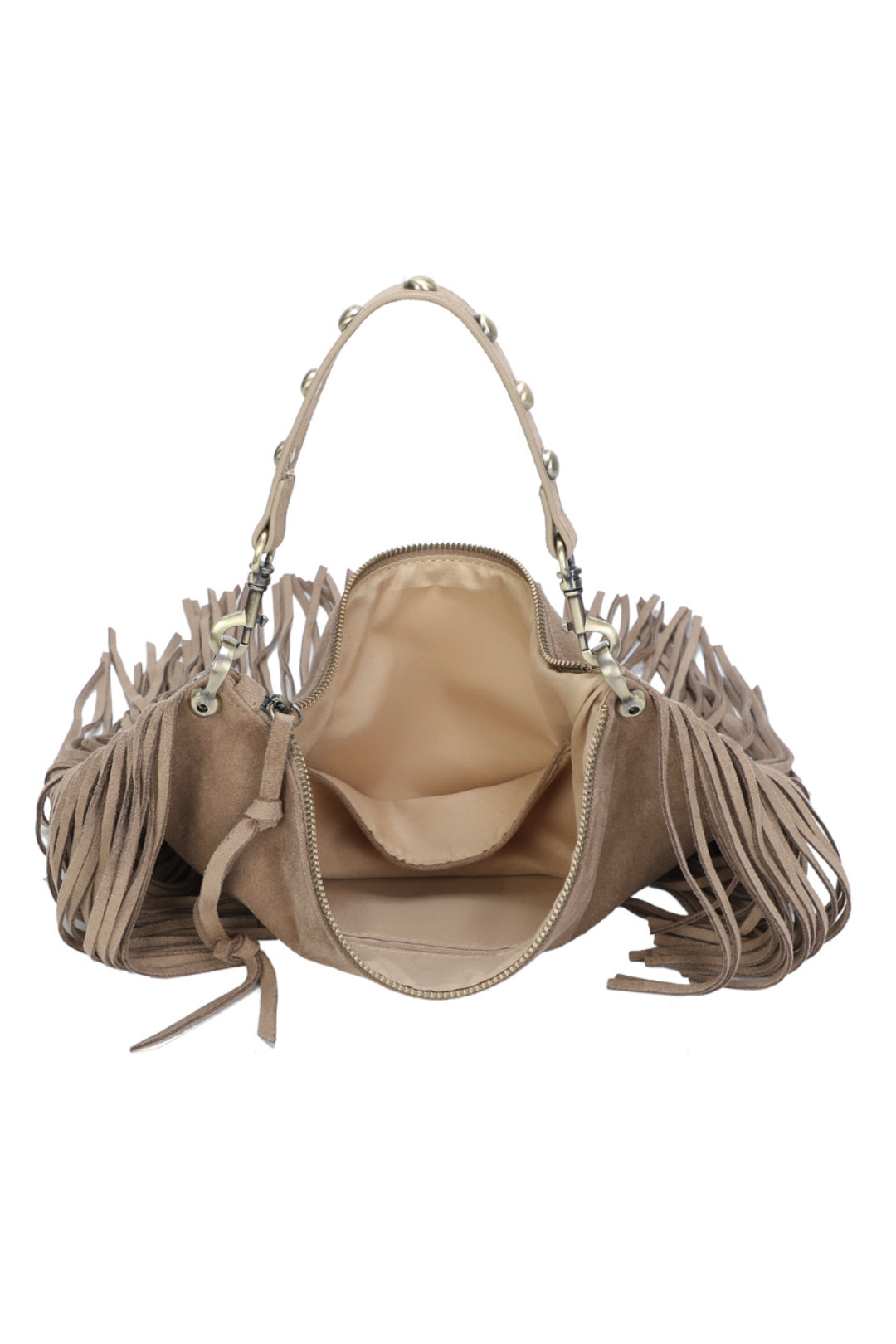 Caravan Studded Large Faux Suede Fringe Tassel Hobo Shoulder Bag - RY250962