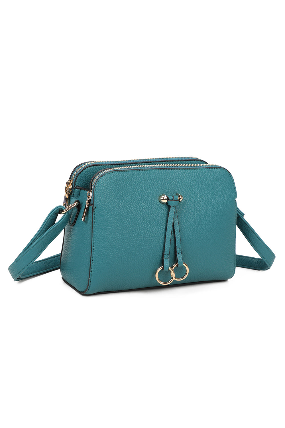 Metz Twin Rings Charm Three Zipped Sections PU Leather Crossbody Bag - RB230621