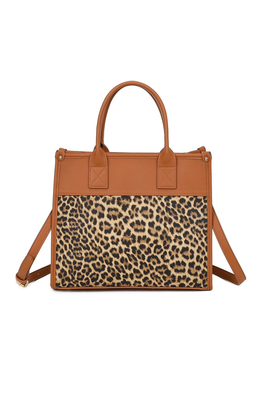 Glam Plain PU Leather Top Handle Crossbody Bag With Leopard Stripes (New) - RB250467N