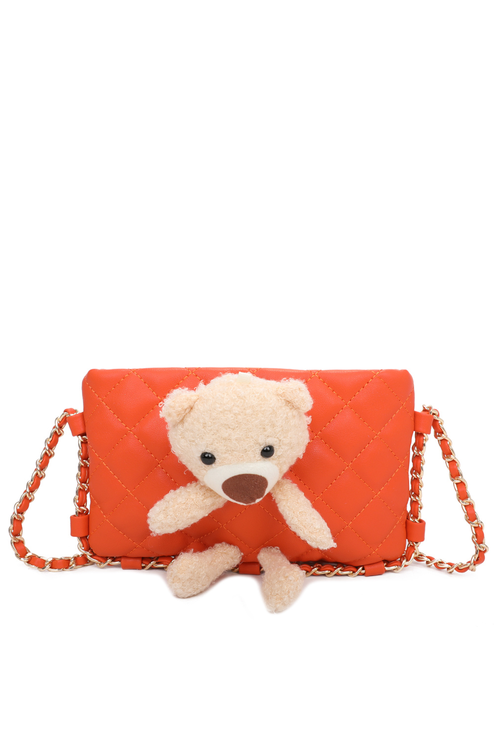 Teddy Bear Quilted Diamond Patterned Mini PU Leather Crossbody Bag