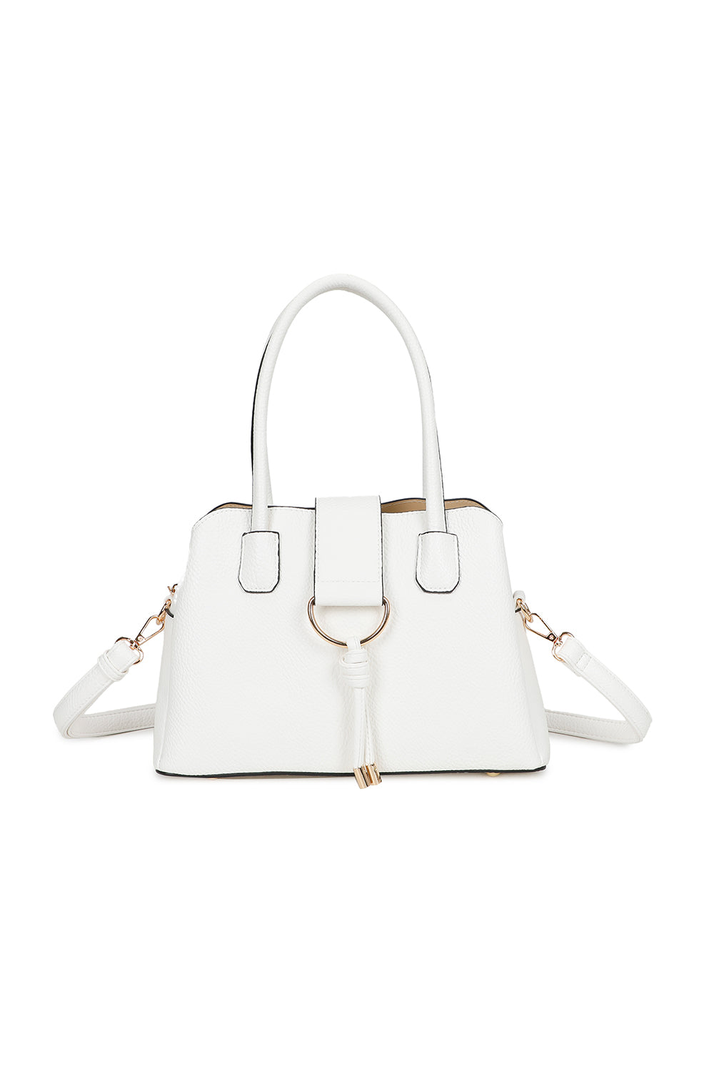 BellaElan PU Leather Triple Compartment Handbag with a metal D-ring Ornament and an Extra Long Strap - RJ241072