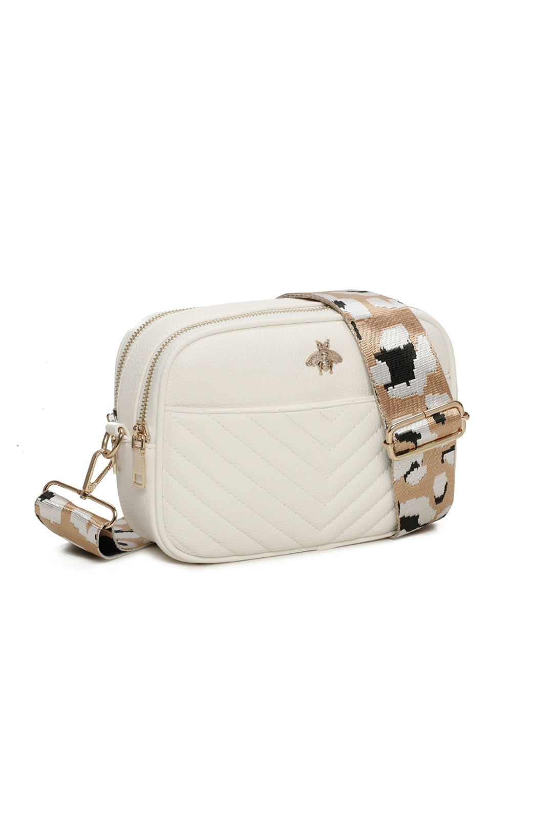 Bee Badge Quilted Double Zipper Compartment Tassel Crossbody Handbag - RW250451