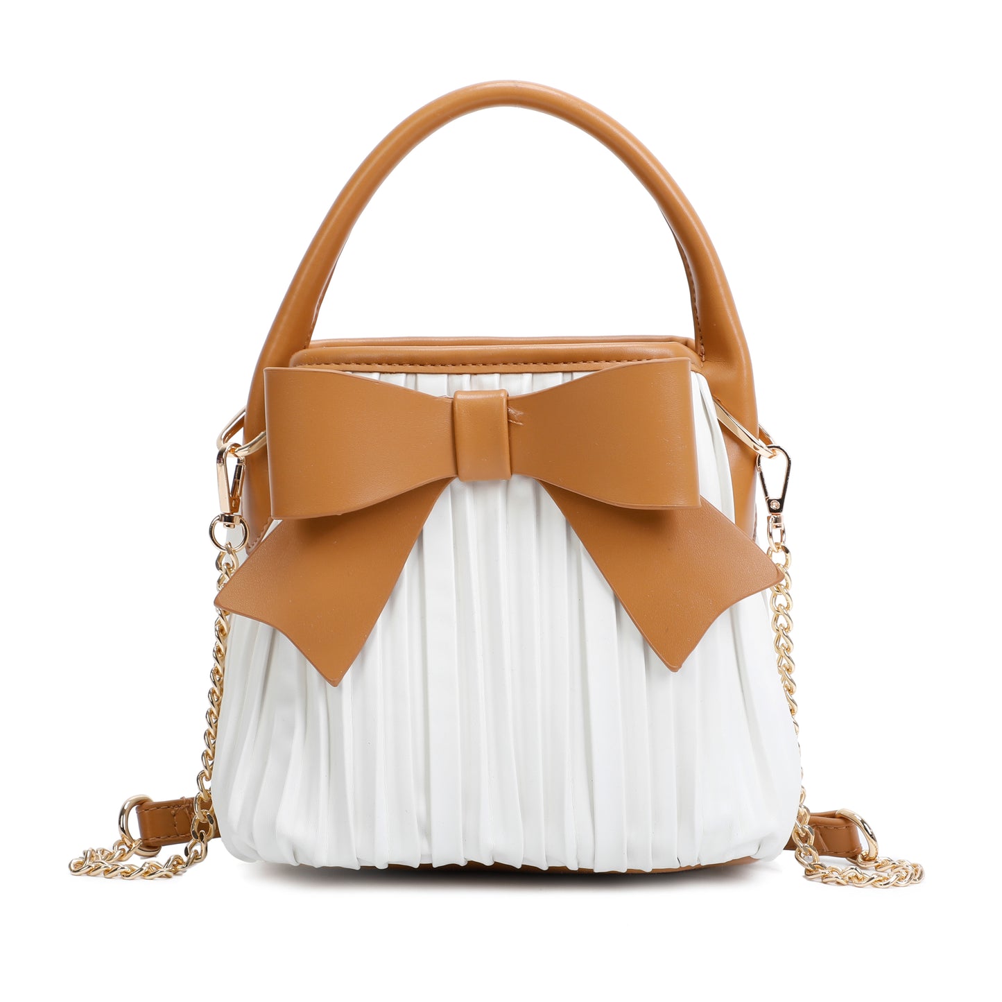 Ruffled Faux Leather Handle Handbag