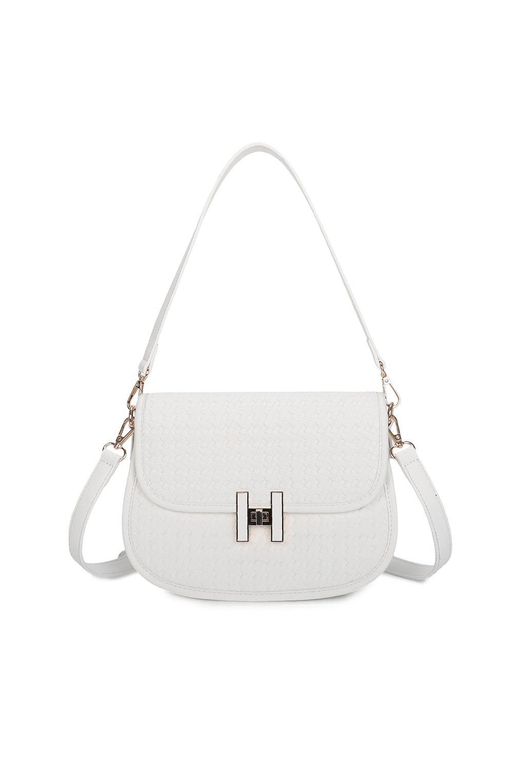 Echo PU Leather Woven Patterned Shoulder/Satchel Bag with Extra Long Strap - ry241058
