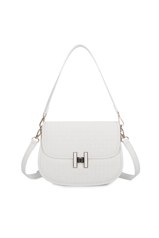 Echo PU Leather Woven Patterned Shoulder/Satchel Bag with Extra Long Strap - ry241058