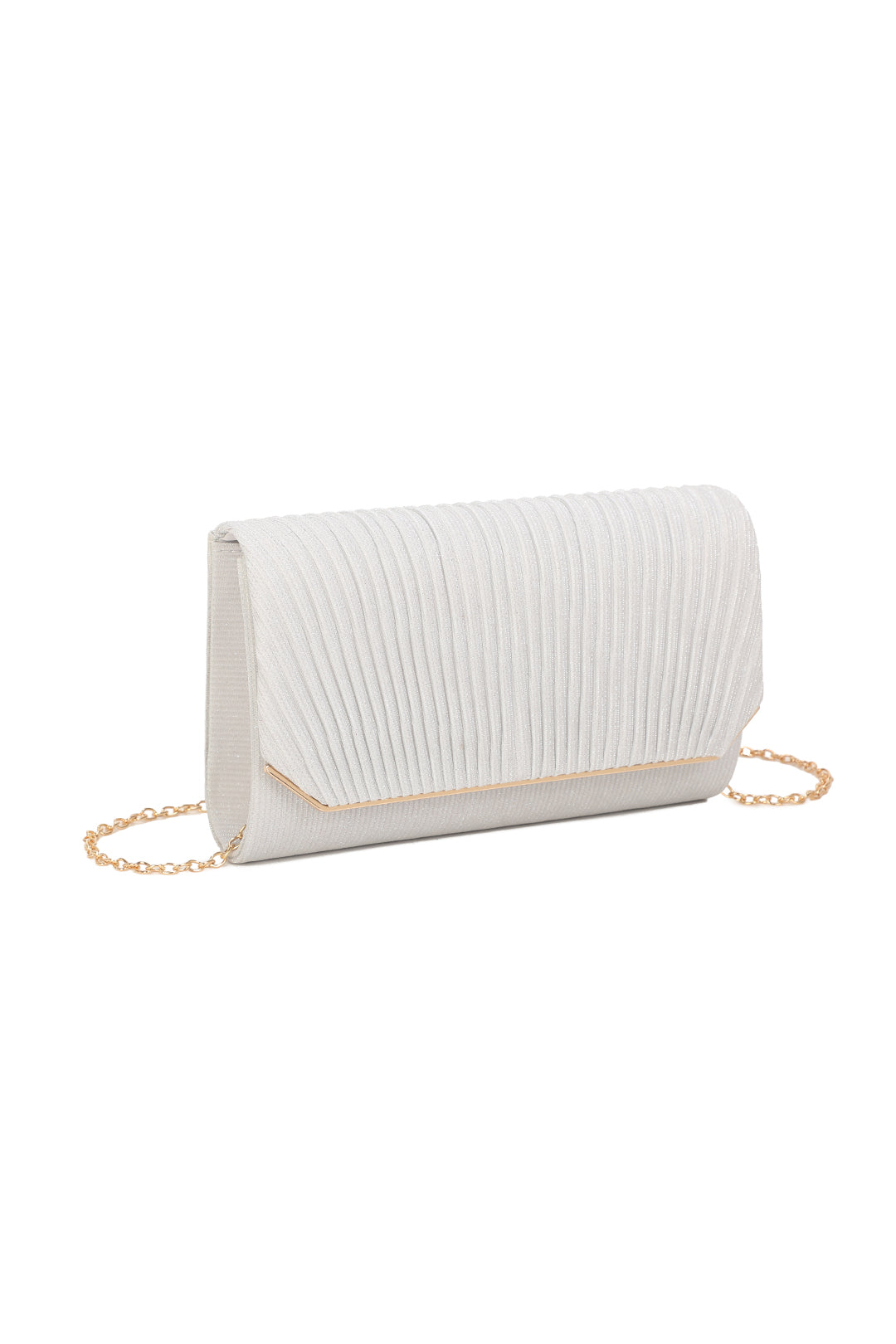 Celinea Glittering Trim Pleated Crossbody Bag With A Metal Chain - RH312