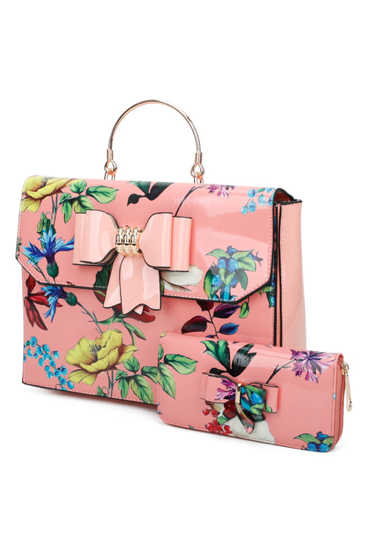 Floral ButterFly Bow PU Leather Tote Bag With A Removable Strap - RJ190949