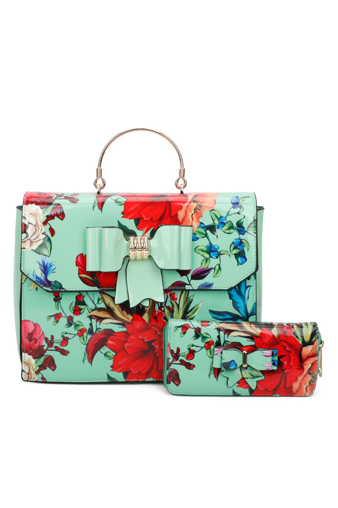 Floral ButterFly Bow PU Leather Tote Bag With A Removable Strap - RJ190949
