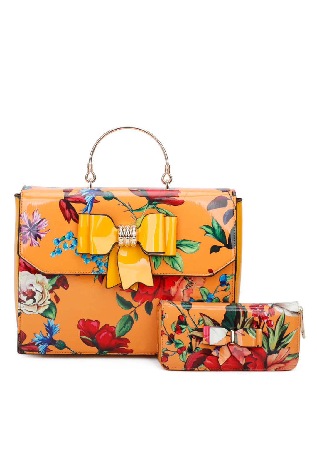 Floral ButterFly Bow PU Leather Tote Bag With A Removable Strap - RJ190949