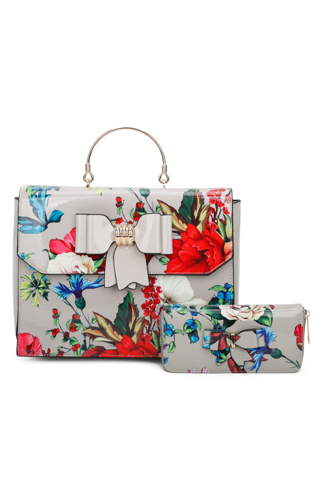 Floral ButterFly Bow PU Leather Tote Bag With A Removable Strap - RJ190949