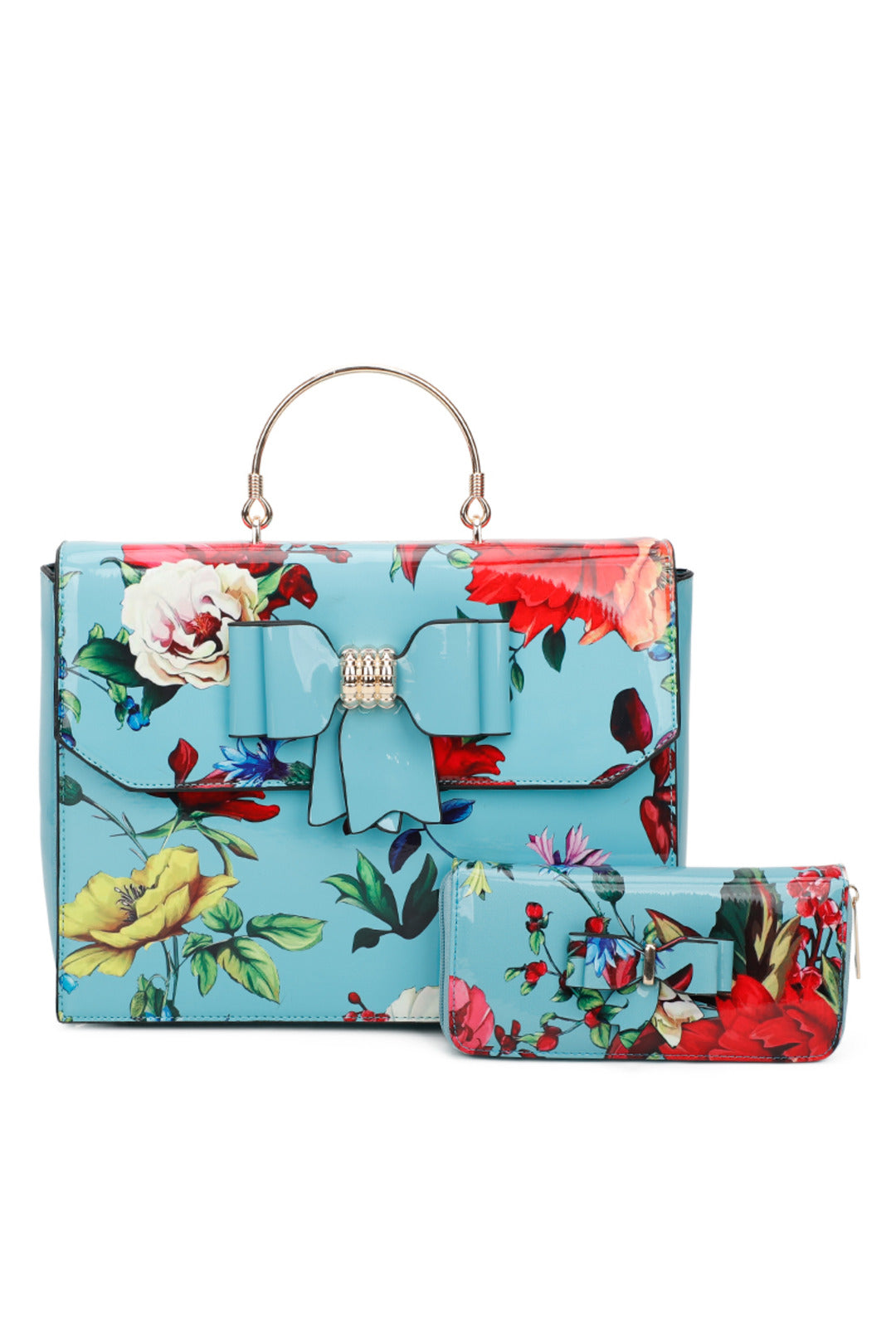 Floral ButterFly Bow PU Leather Tote Bag With A Removable Strap - RJ190949