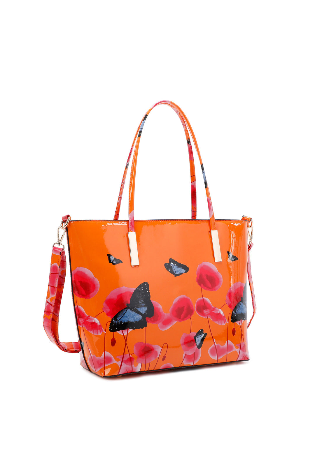 Patent Flower & Butterfly Patterned Tote Bag With Removable Strap - RL171056 - PB