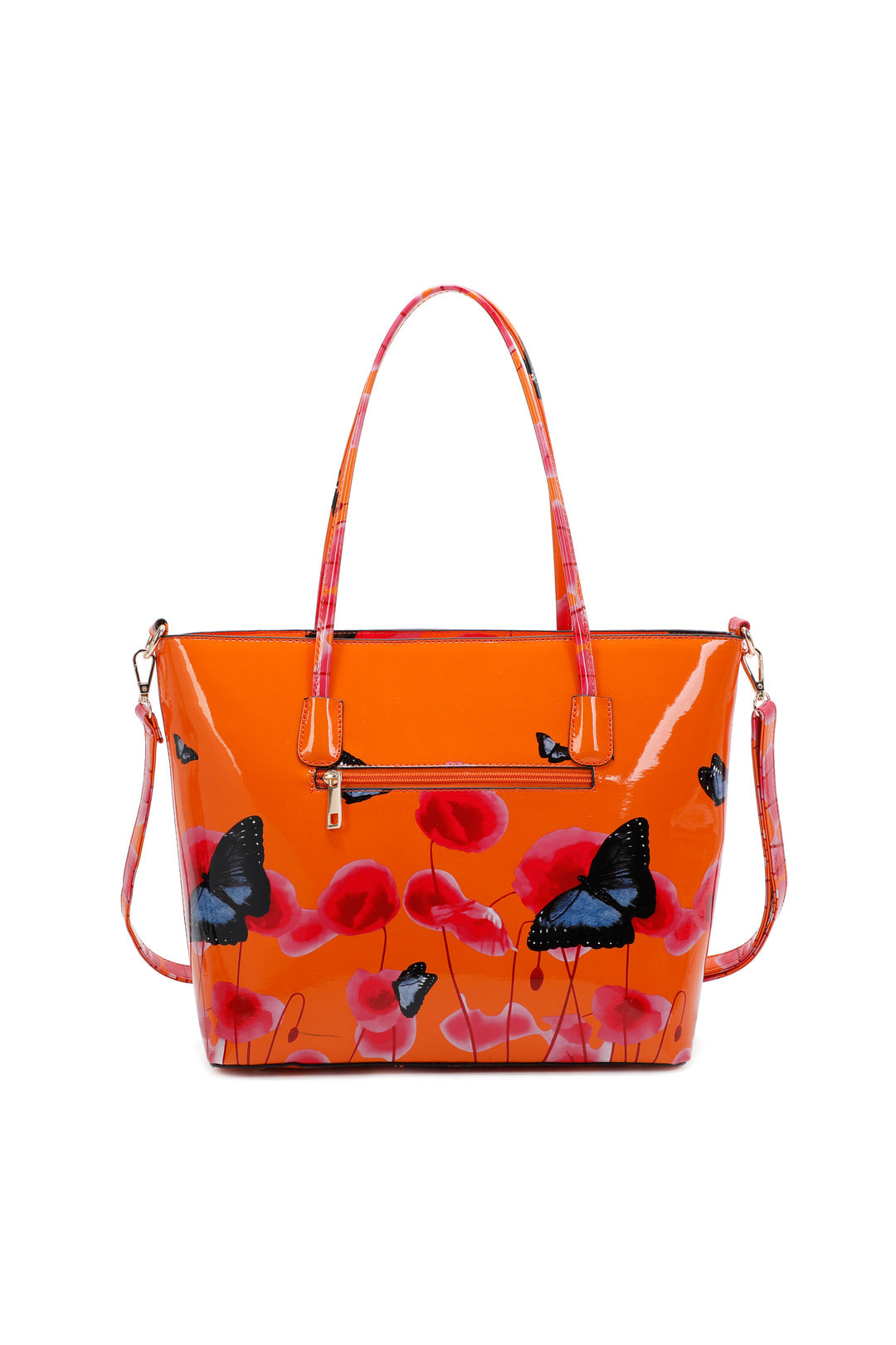Patent Flower & Butterfly Patterned Tote Bag With Removable Strap - RL171056 - PB