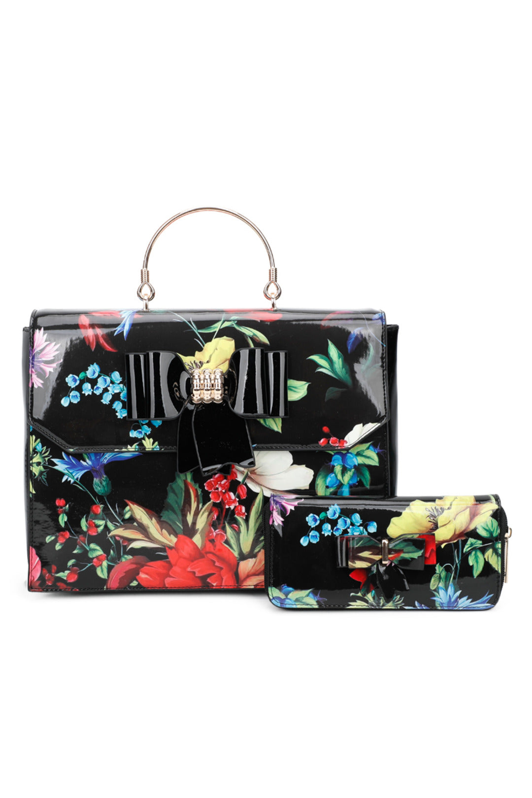 Floral ButterFly Bow PU Leather Tote Bag With A Removable Strap - RJ190949