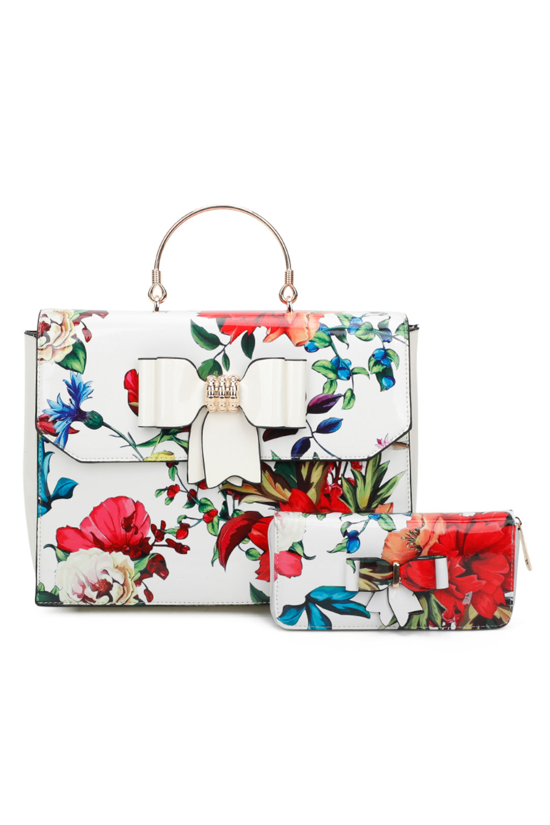 Floral ButterFly Bow PU Leather Tote Bag With A Removable Strap - RJ190949