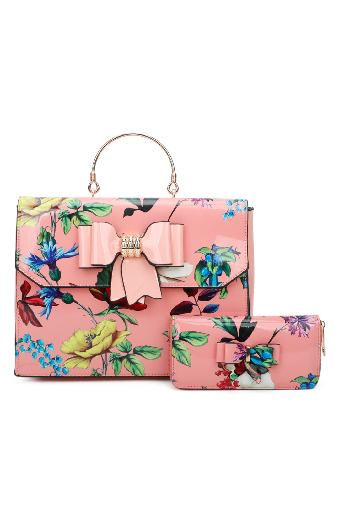 Floral ButterFly Bow PU Leather Tote Bag With A Removable Strap - RJ190949