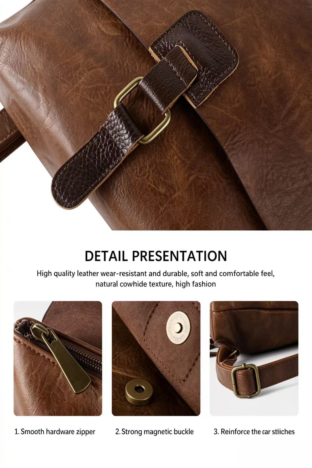 Gino PU Leather Convertible Backpack Crossbody Bag with Real Leather Magnetic Fastening - RX260521