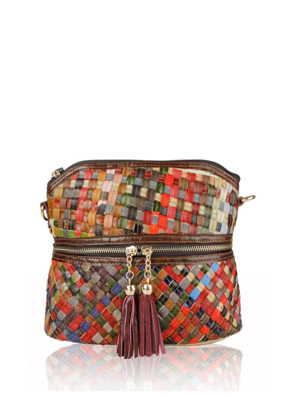 A88-5-Multi Colour Plait Patterned Leather Cross-Body Bag