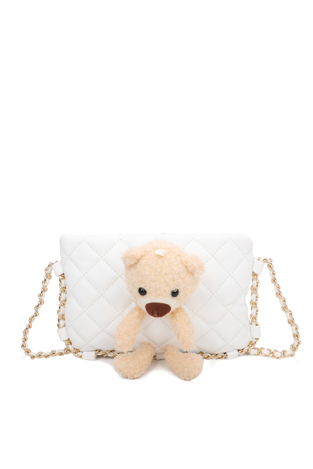 Teddy Bear Quilted Diamond Patterned Mini PU Leather Crossbody Bag