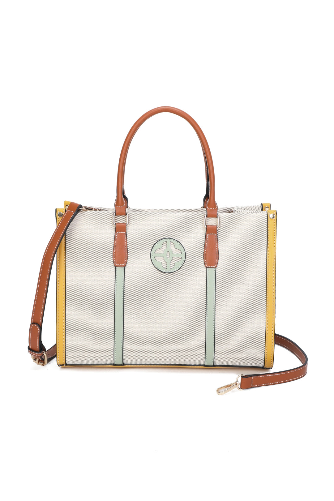 Noeud Large Size Multi-colour Canvas PU Leather Top Handle Tote Bag - RB250957