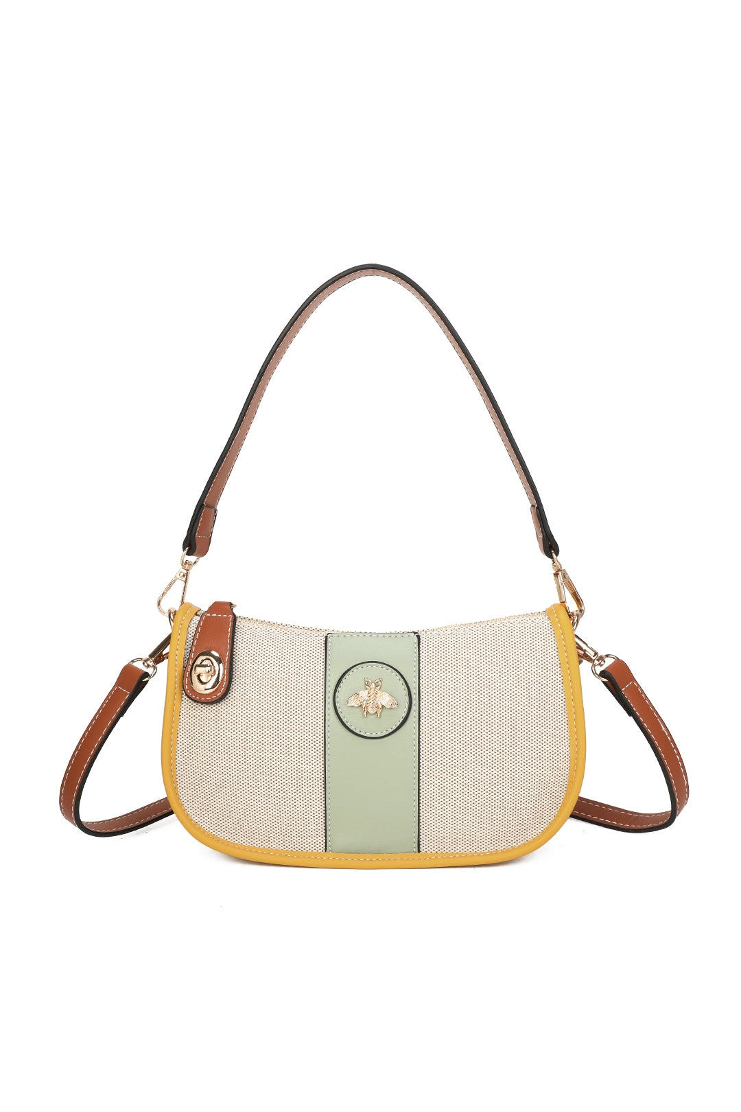Apiary Bee Badge Canvas PU Leather Top Handle Shoulder Bag - RB250956