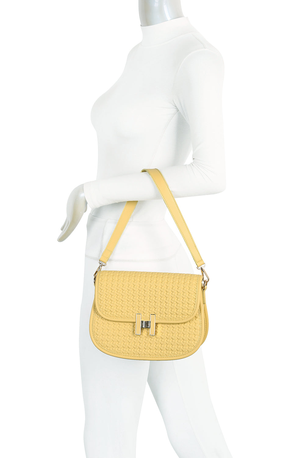 Echo PU Leather Woven Patterned Shoulder/Satchel Bag with Extra Long Strap - ry241058