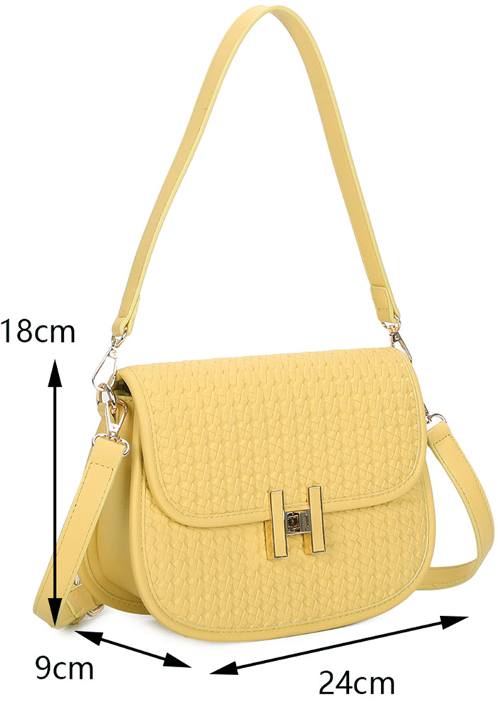 Echo PU Leather Woven Patterned Shoulder/Satchel Bag with Extra Long Strap - ry241058