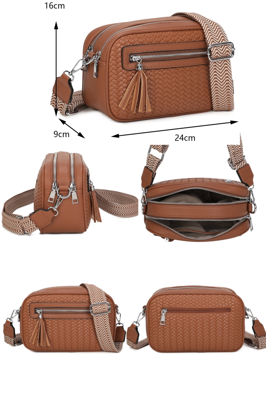 Forte Tassel Woven Pleated Zip Crossbody Bag With Canvas Strap - RB260511
