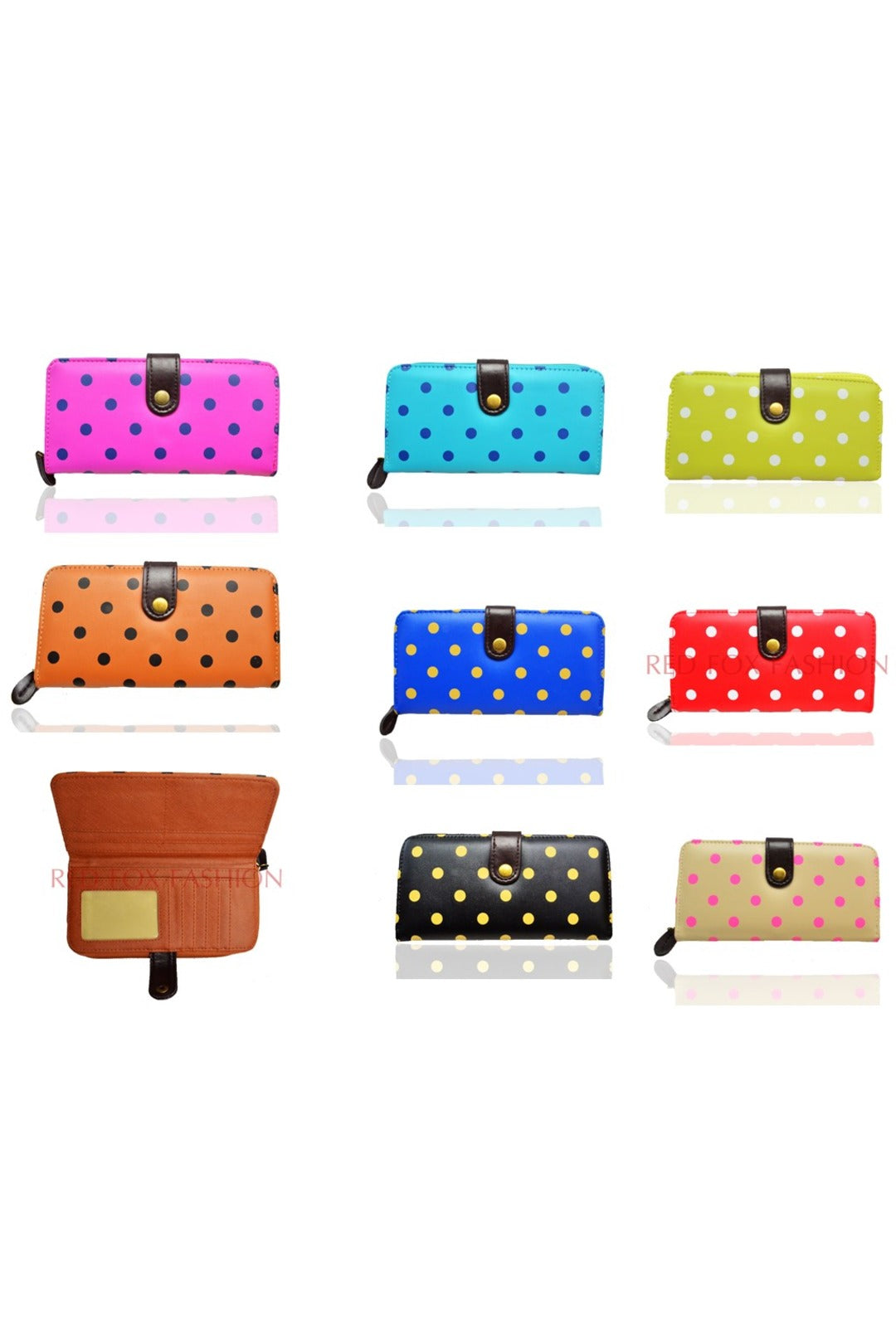 Polka Dot PU Leather Purse With Metal Button - K2 - PUS