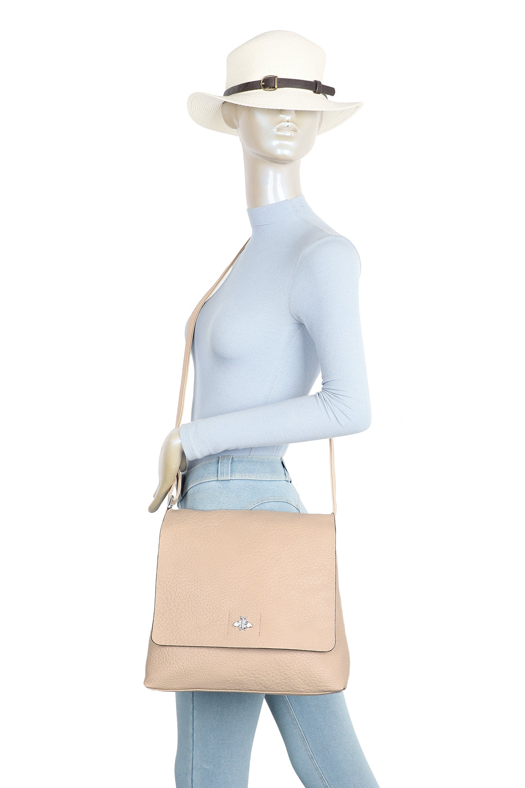 Blanchett Minimalist Flap Bee Badge PU Leather Crossbody Shoulder Bag - RB220813